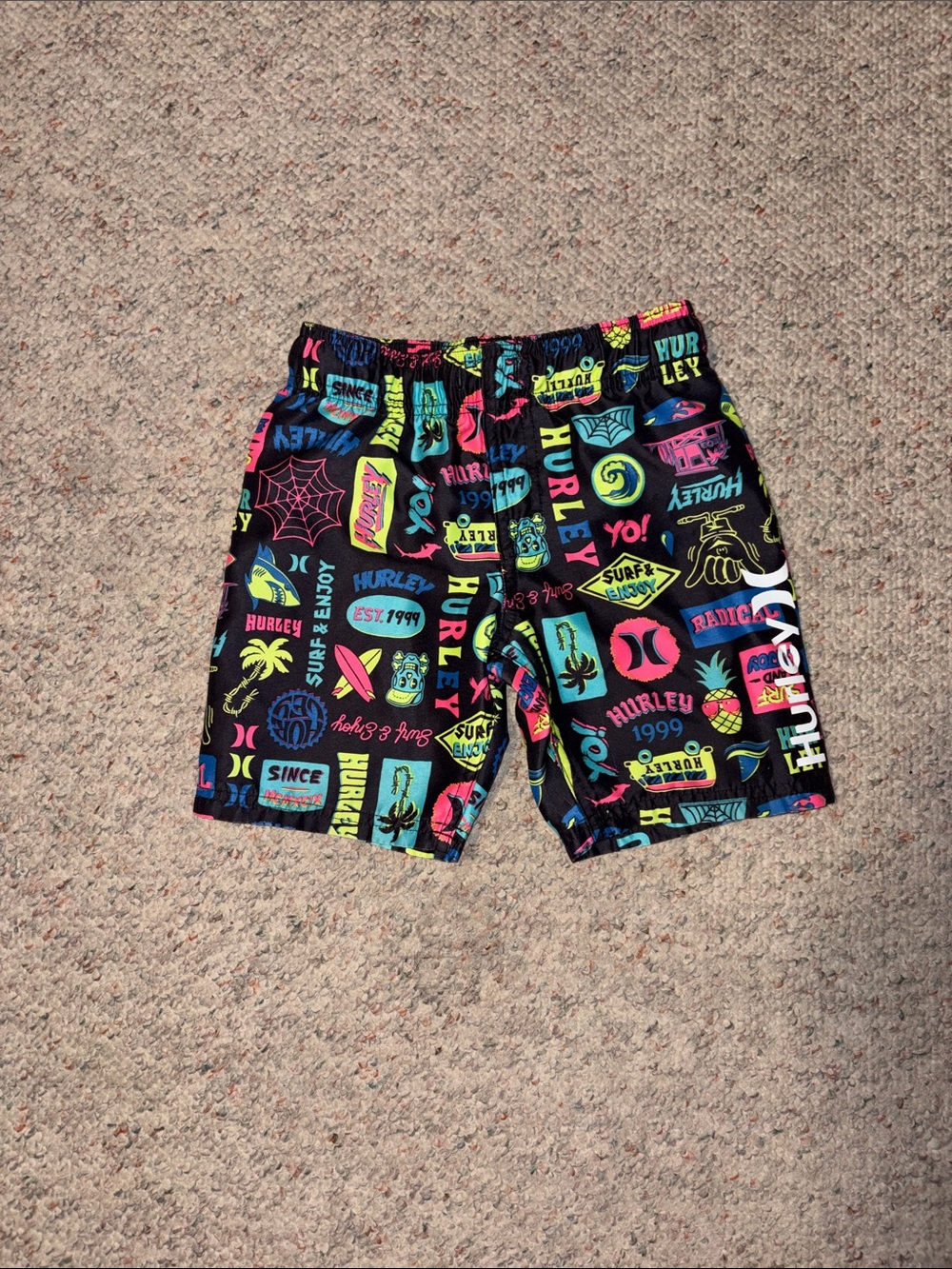 Hurley Black Swim Shorts with Neon Print